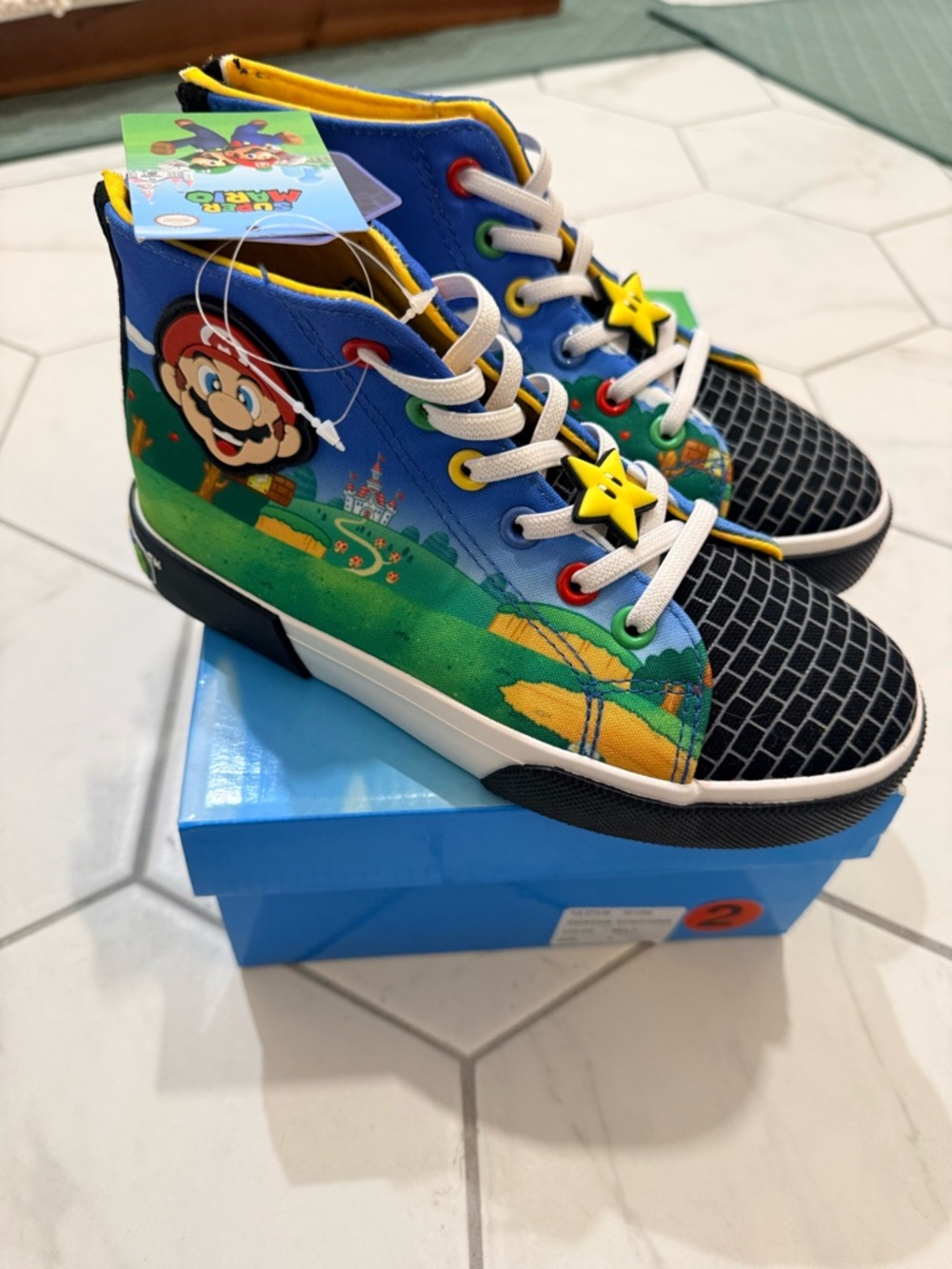Super Mario Themed High-Top Sneakers - Blue & Green Mario and Luigi 2Y
